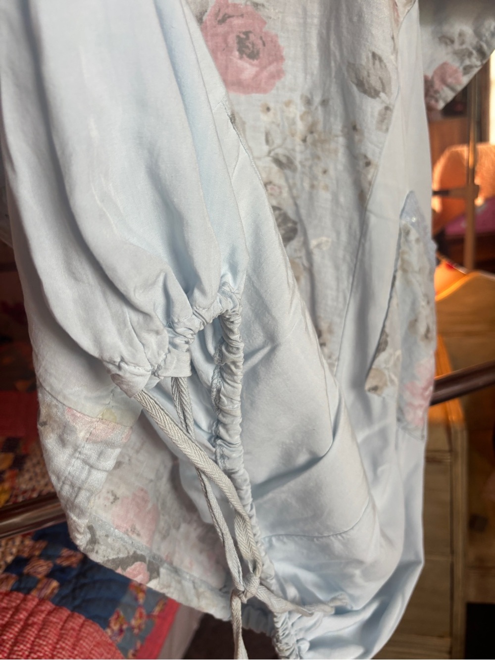 fairycore blue floral linen blend tunic dress lagenlook cottagecore artsy boho L - Picture 4 of 6